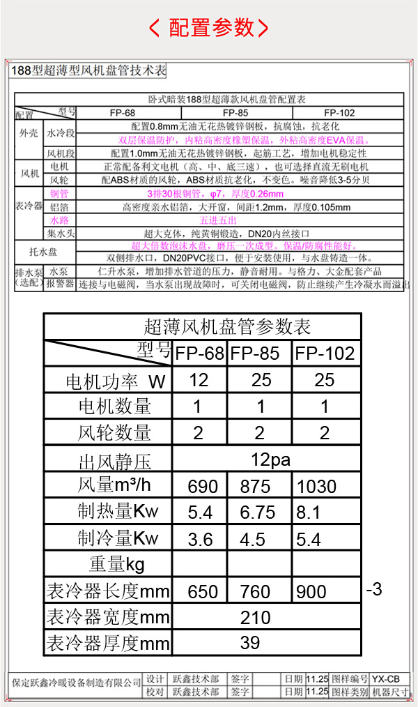 超薄卧式暗装(zhuāng)风机盘管产(chǎn)品配置参数